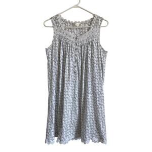 Eileen West sleeveless knee length nightgown pleated white bicycles cotton Small